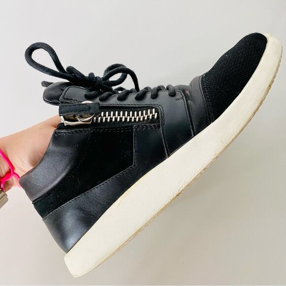 GIUSEPPE ZANOTTI Black White Leather Fabric Zipper Zip Lace Up Sneakers Shoes 37 - Picture 9 of 16